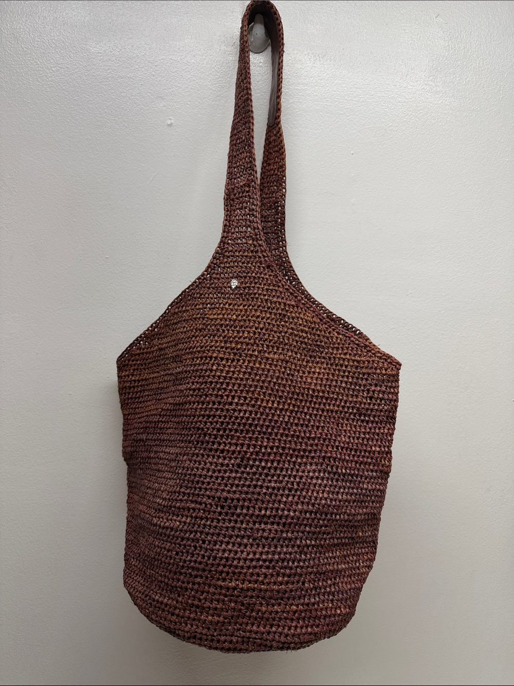 Helen Kaminski Carillo Handbag Sling Bag Purse Crocheted Raffia Handmade Brown